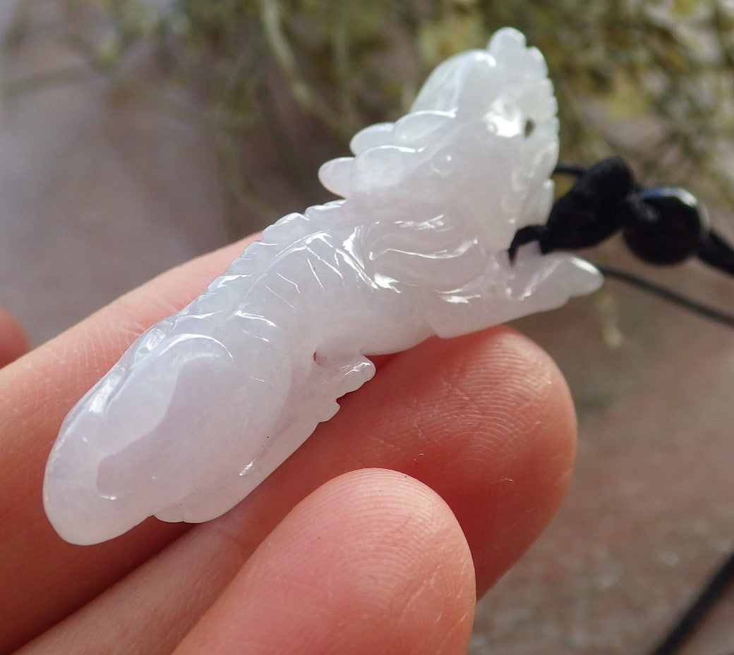 Certified Icy White Burma 100% Natural A Jade jadeite Pendant Dragon Necklace 生意兴隆 645243  TN