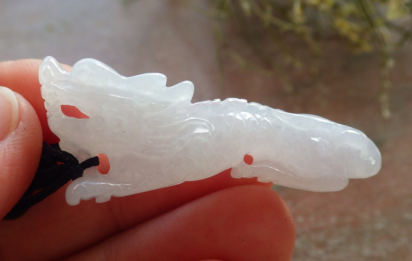 Certified Icy White Burma 100% Natural A Jade jadeite Pendant Dragon Necklace 生意兴隆 645243  TN