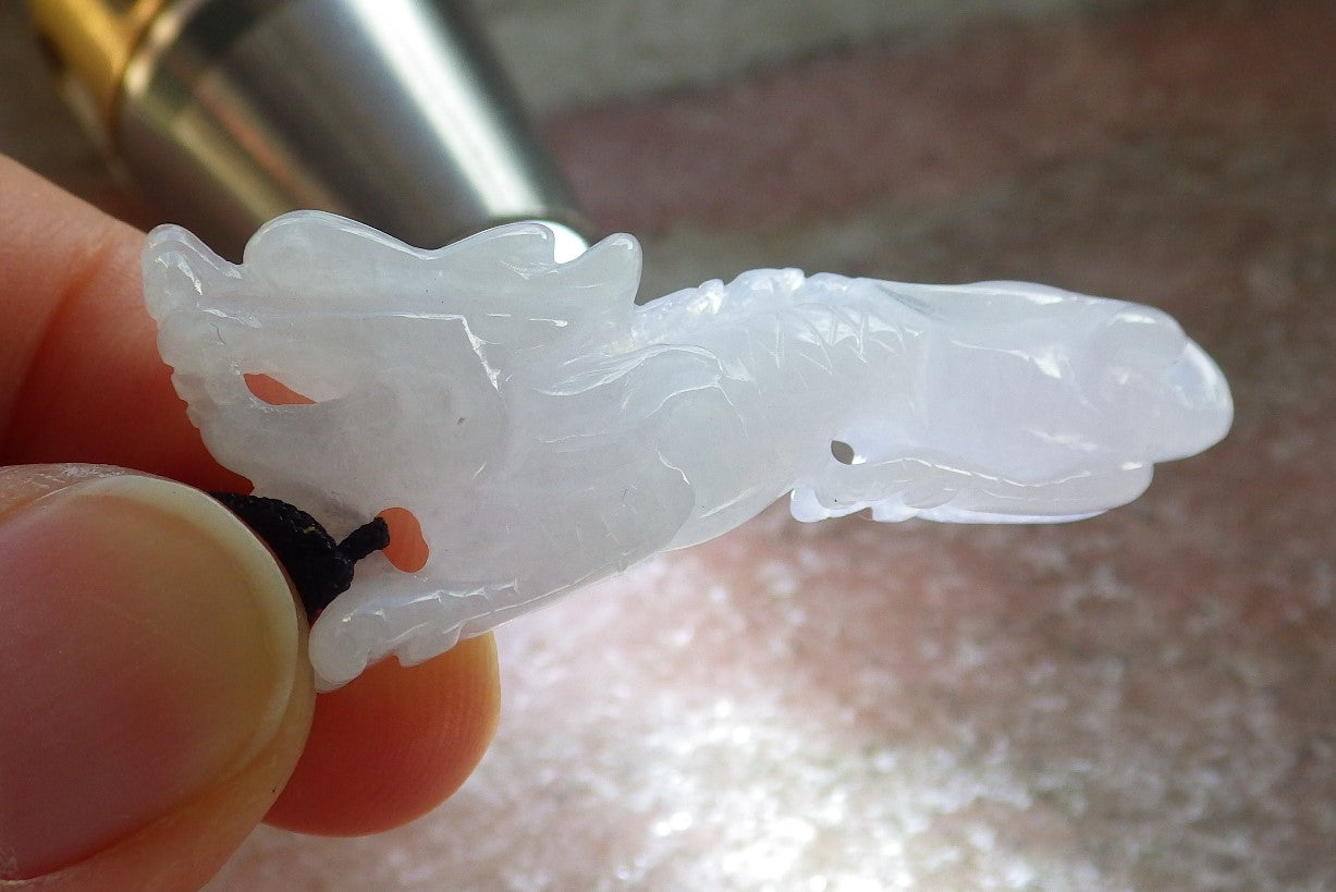 Certified Icy White Burma 100% Natural A Jade jadeite Pendant Dragon Necklace 生意兴隆 645243  TN