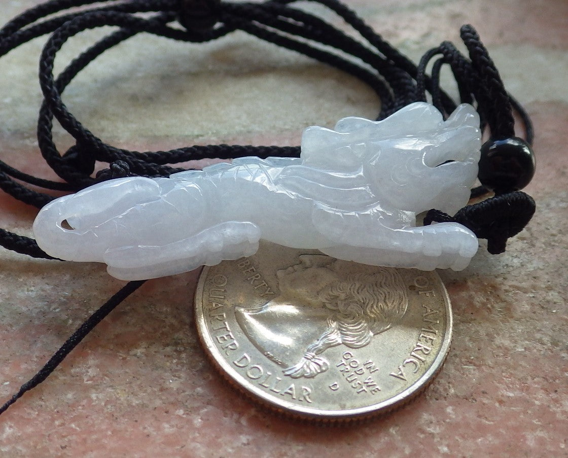 Certified Icy White Burma 100% Natural A Jade jadeite Pendant Dragon Necklace 生意兴隆 645243  TN