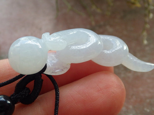 Certified Icy White Burma 100% Natural A Jade jadeite pendant Snake Money Coin Necklace 招财蛇 645250  TN
