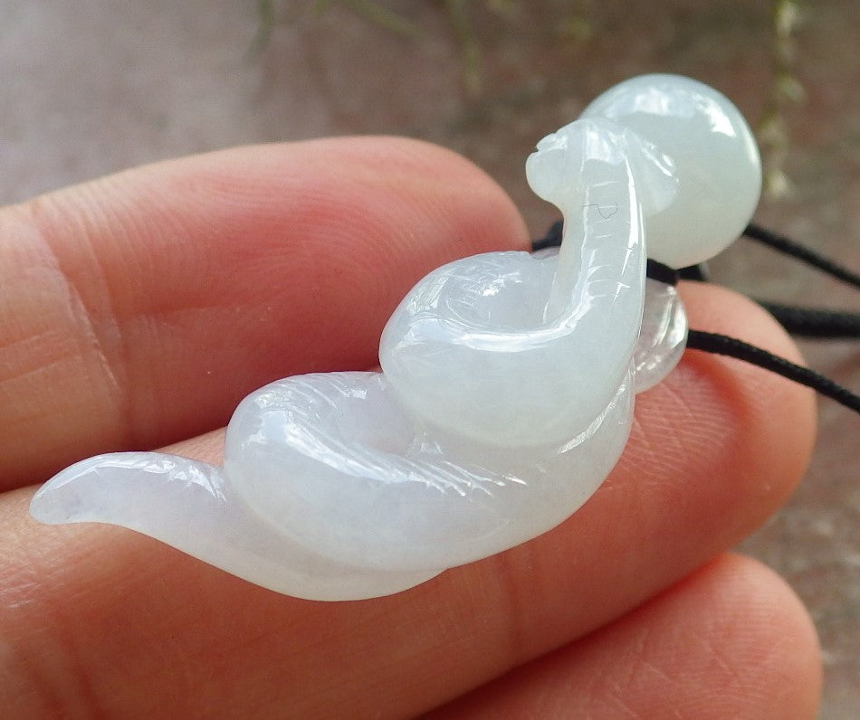 Certified Icy White Burma 100% Natural A Jade jadeite pendant Snake Money Coin Necklace 招财蛇 645250  TN