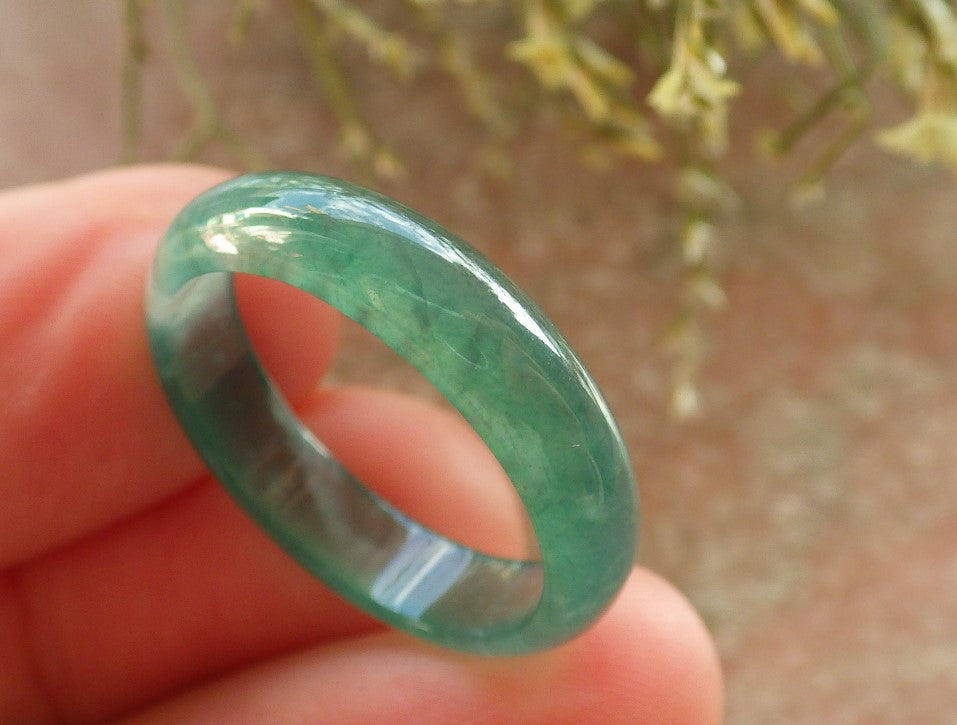 Certified Icy Green Burma 100% Natural A JADE Jadeite Circle RING USA. 8 戒指 645256  TN