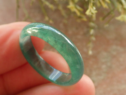 Certified Icy Green Burma 100% Natural A JADE Jadeite Circle RING USA. 8 戒指 645256  TN