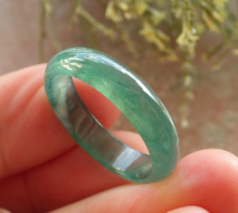 Certified Icy Green Burma 100% Natural A JADE Jadeite Circle RING USA. 8 戒指 645256  TN