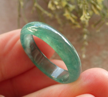 Certified Icy Green Burma 100% Natural A JADE Jadeite Circle RING USA. 8 戒指 645256  TN
