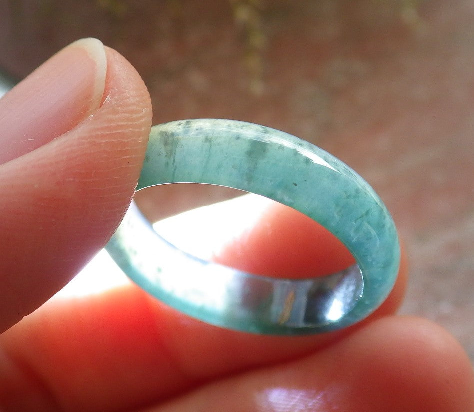 Certified Icy Green Burma 100% Natural A JADE Jadeite Circle RING USA. 8 戒指 645256  TN