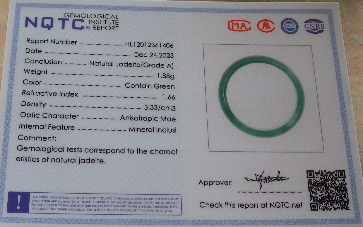 Certified Icy Green Burma 100% Natural A JADE Jadeite Circle RING USA. 8 戒指 645256  TN