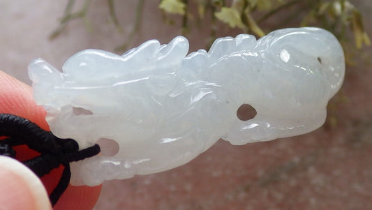 Certified Icy White Burma 100% Natural A Jade jadeite Pendant Dragon Necklace 生意兴隆 645293 TN