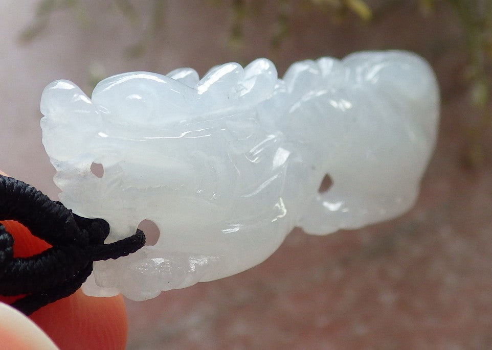 Certified Icy White Burma 100% Natural A Jade jadeite Pendant Dragon Necklace 生意兴隆 645293 TN