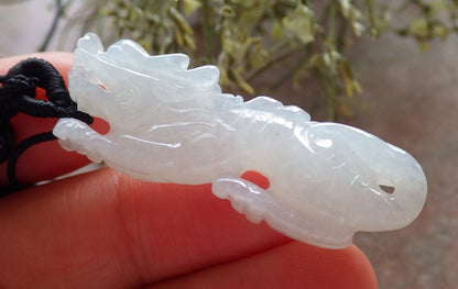 Certified Icy White Burma 100% Natural A Jade jadeite Pendant Dragon Necklace 生意兴隆 645293 TN