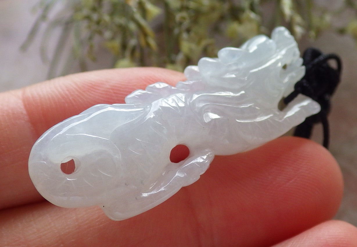 Certified Icy White Burma 100% Natural A Jade jadeite Pendant Dragon Necklace 生意兴隆 645293 TN