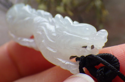 Certified Icy White Burma 100% Natural A Jade jadeite Pendant Dragon Necklace 生意兴隆 645293 TN