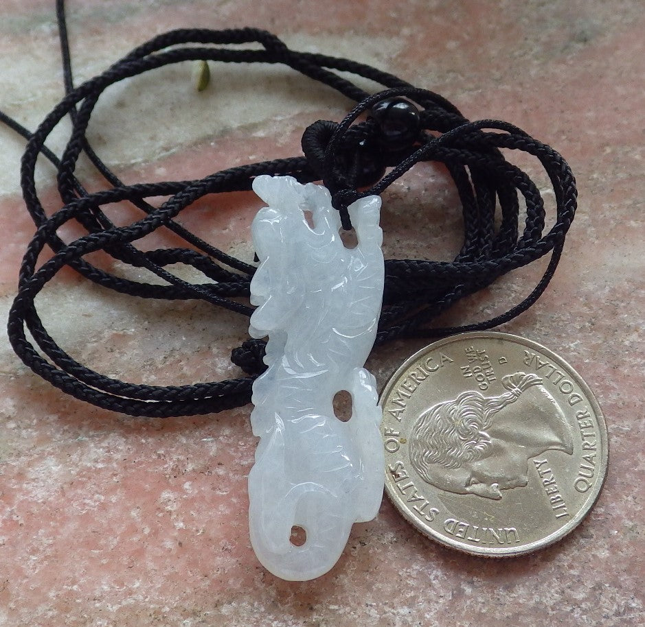 Certified Icy White Burma 100% Natural A Jade jadeite Pendant Dragon Necklace 生意兴隆 645293 TN