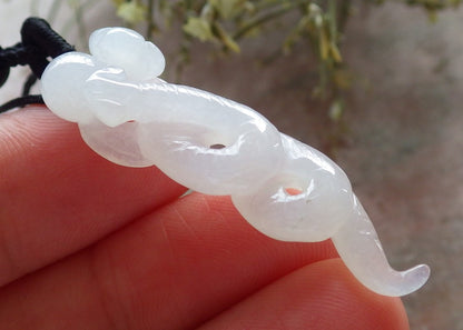Certified Icy White Burma 100% Natural A Jade jadeite pendant Snake Money Coin Necklace 招财蛇 645362 TN