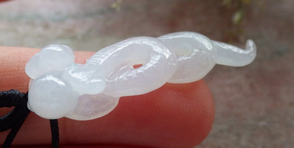 Certified Icy White Burma 100% Natural A Jade jadeite pendant Snake Money Coin Necklace 招财蛇 645362 TN