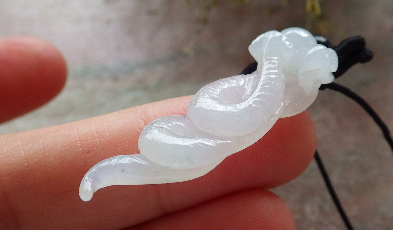 Certified Icy White Burma 100% Natural A Jade jadeite pendant Snake Money Coin Necklace 招财蛇 645362 TN