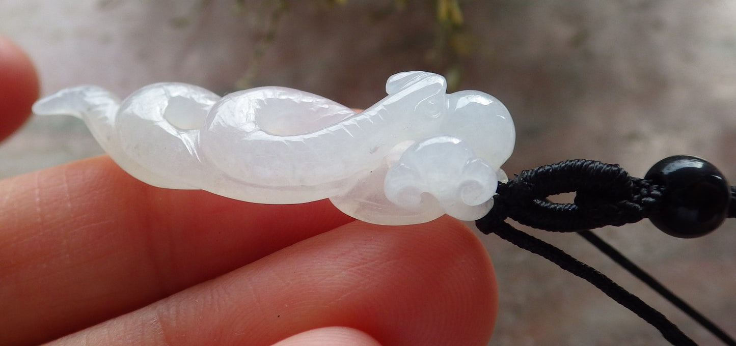 Certified Icy White Burma 100% Natural A Jade jadeite pendant Snake Money Coin Necklace 招财蛇 645362 TN