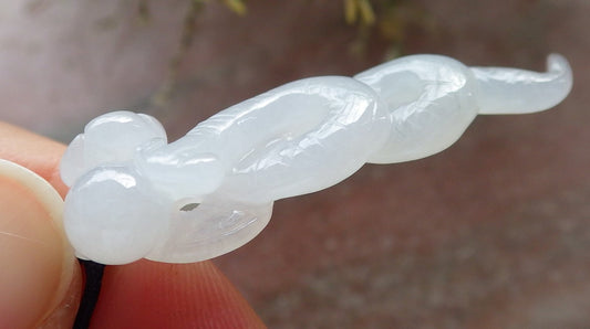 Certified Icy White Burma 100% Natural A Jade jadeite pendant Snake Money Coin Necklace 招财蛇 645362 TN