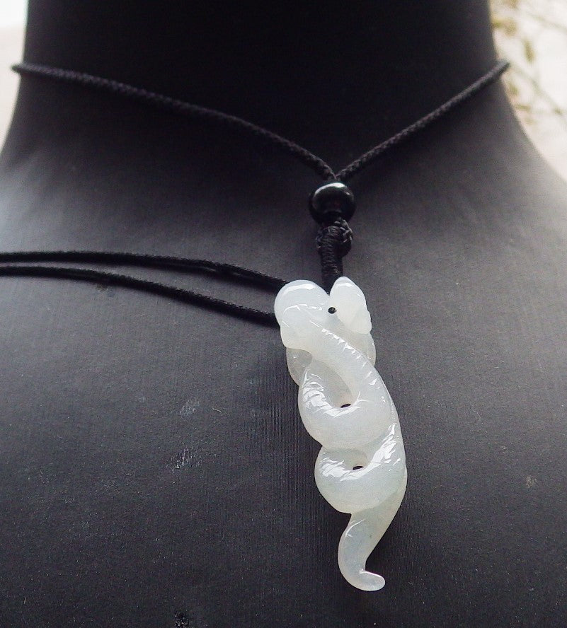 Certified Icy White Burma 100% Natural A Jade jadeite pendant Snake Money Coin Necklace 招财蛇 645362 TN