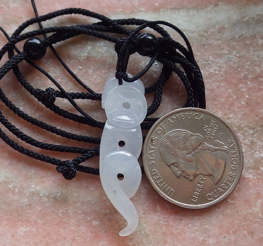 Certified Icy White Burma 100% Natural A Jade jadeite pendant Snake Money Coin Necklace 招财蛇 645362 TN