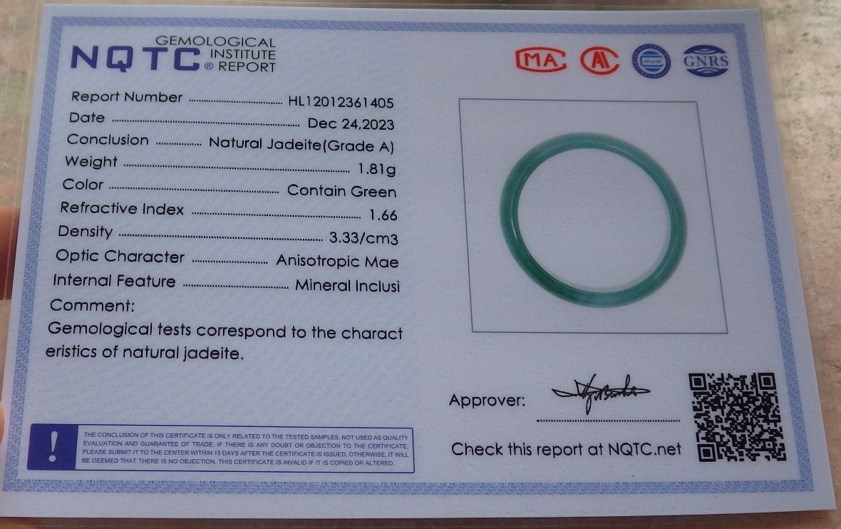 Certified Icy Green Burma 100% Natural A JADE Jadeite  Circle RING USA. 7.25 戒指 645372 TN