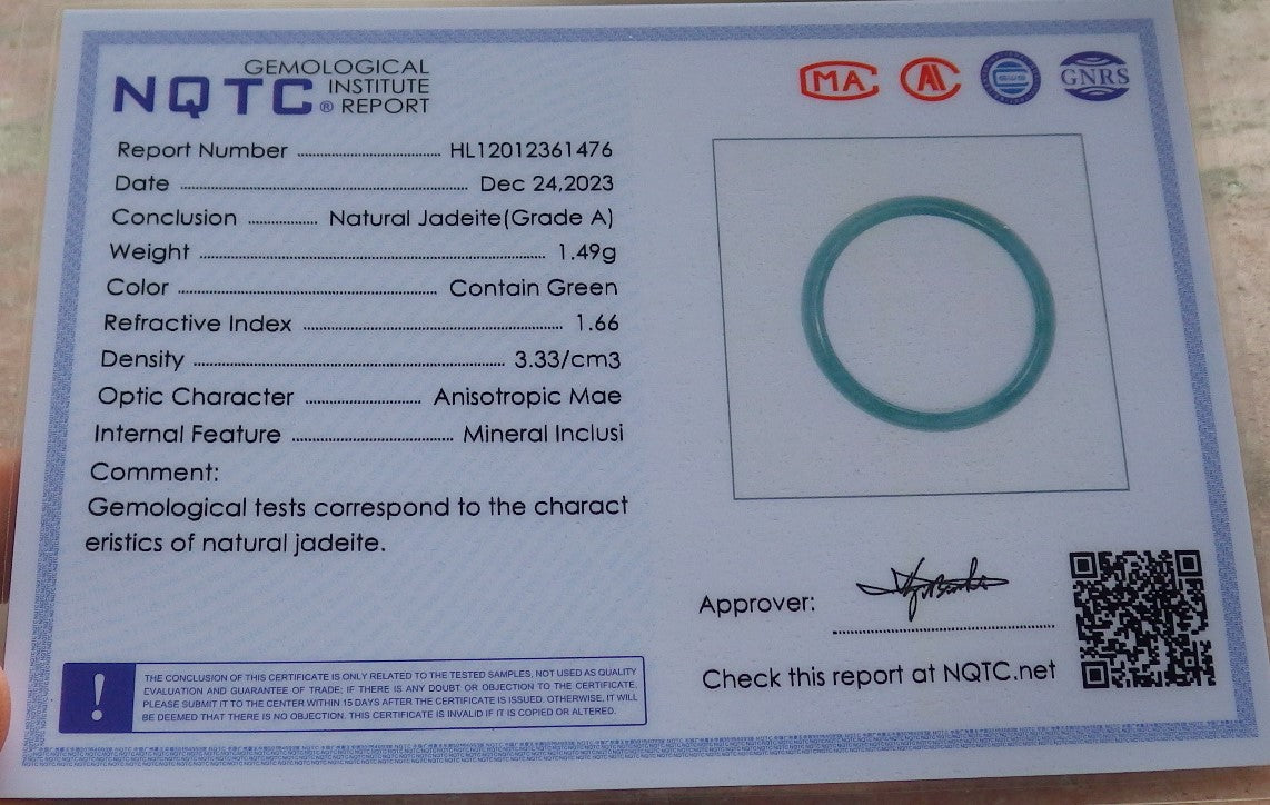 Certified Icy Green Burma 100% Natural A JADE Jadeite Circle RING USA. 8 戒指 645381 TN