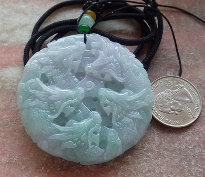 Certified Green & Pale Lavender Burma 100% Natural A Jade jadeite Pendant 9 Dragon Ruyi Circle Necklace 九龙  645415  TN