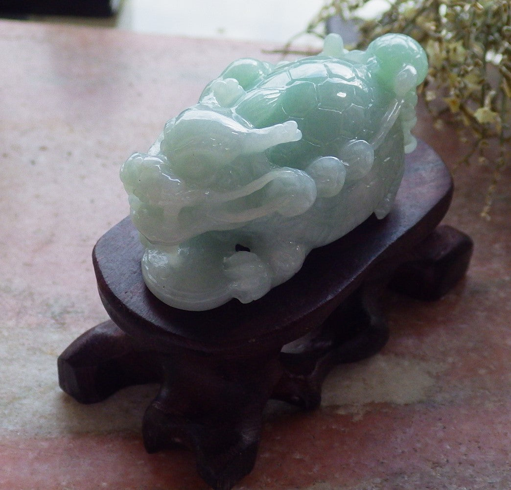 Certified Green Burma 100% Natural A Jade jadeite Display Dragon Turtle Coin Ruyi 龙龟 645424 TN