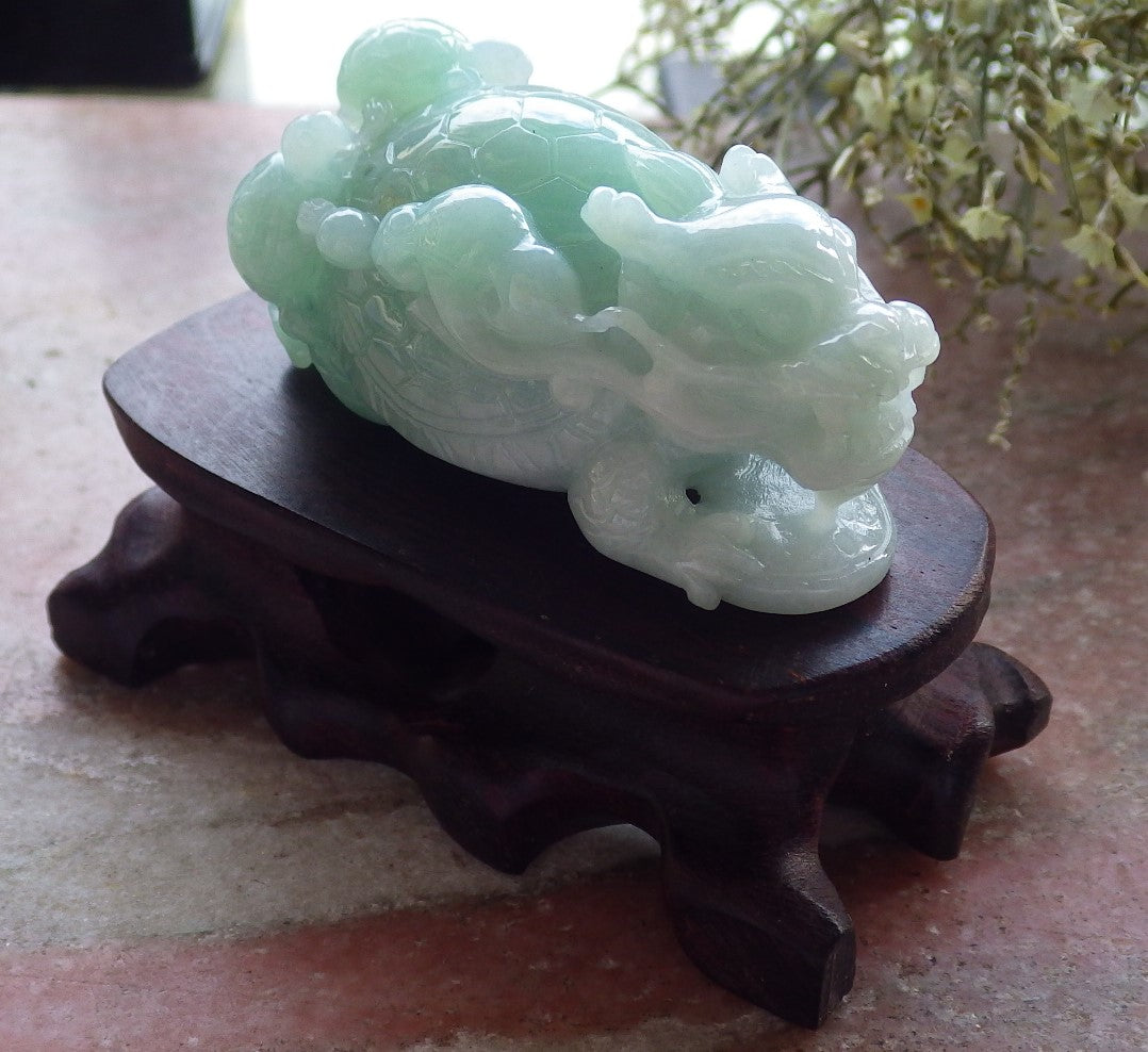 Certified Green Burma 100% Natural A Jade jadeite Display Dragon Turtle Coin Ruyi 龙龟 645424 TN