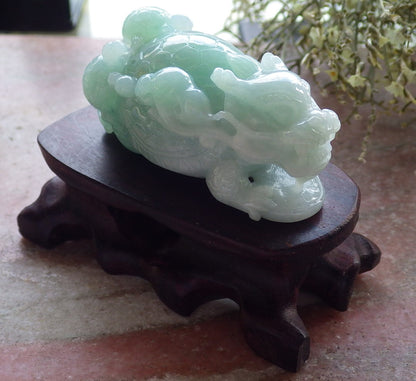 Certified Green Burma 100% Natural A Jade jadeite Display Dragon Turtle Coin Ruyi 龙龟 645424 TN