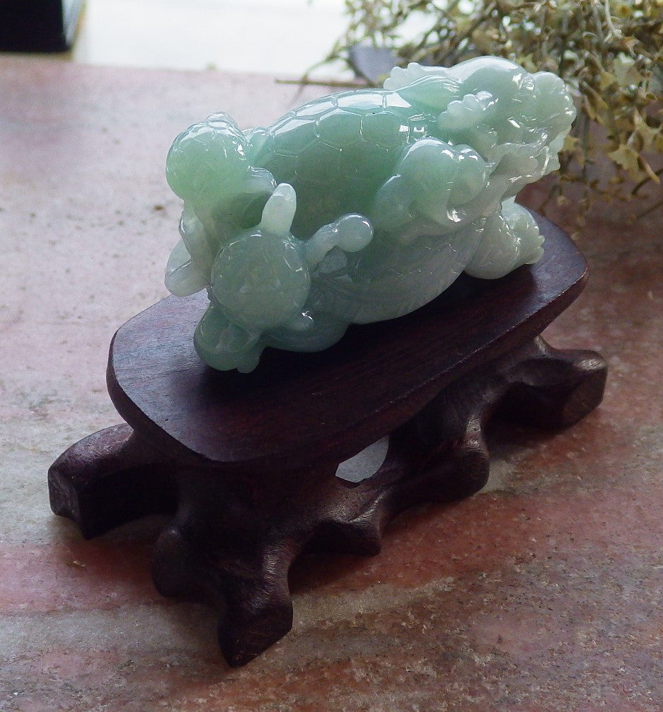 Certified Green Burma 100% Natural A Jade jadeite Display Dragon Turtle Coin Ruyi 龙龟 645424 TN