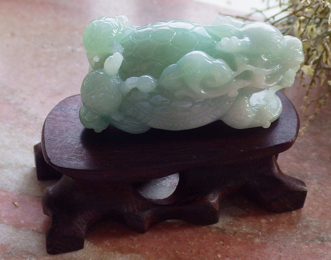 Certified Green Burma 100% Natural A Jade jadeite Display Dragon Turtle Coin Ruyi 龙龟 645424 TN