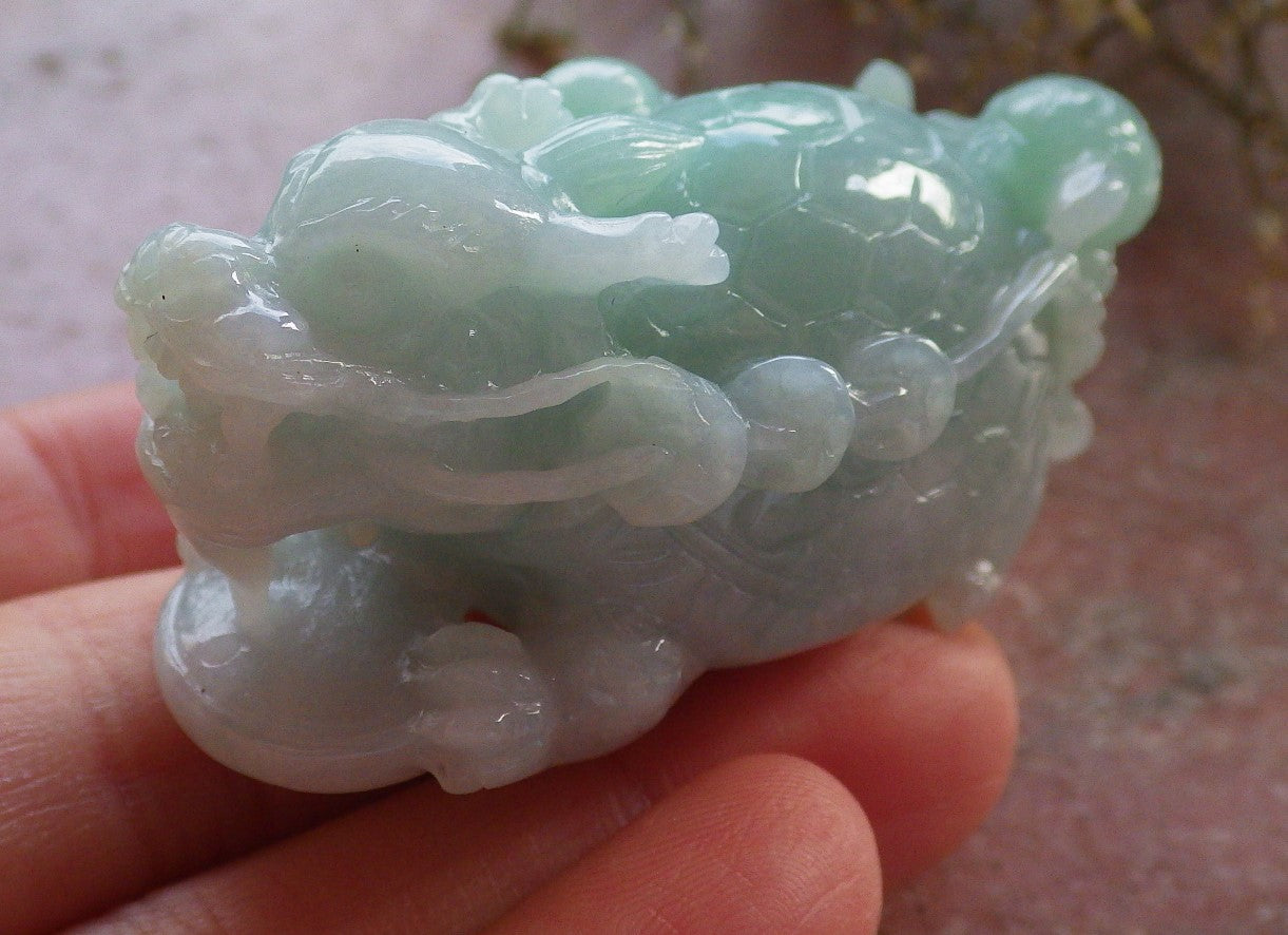 Certified Green Burma 100% Natural A Jade jadeite Display Dragon Turtle Coin Ruyi 龙龟 645424 TN