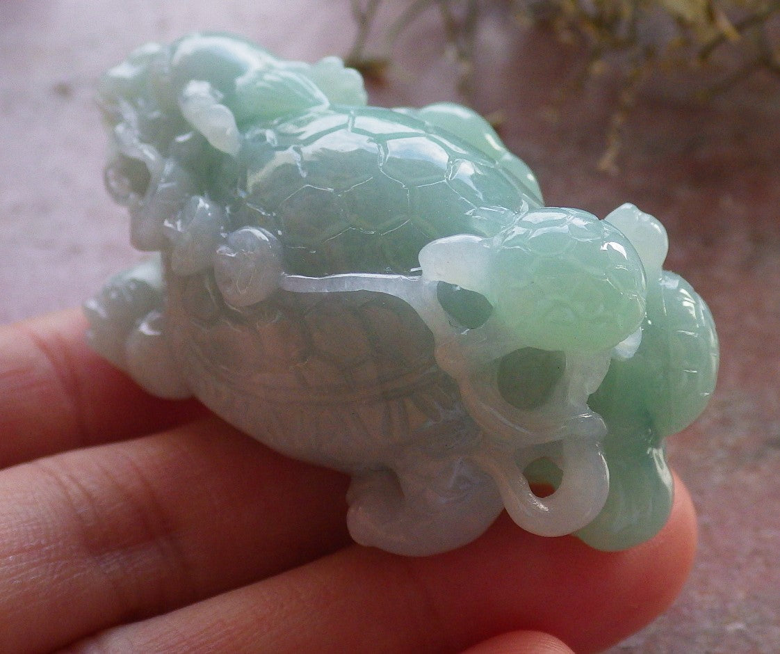 Certified Green Burma 100% Natural A Jade jadeite Display Dragon Turtle Coin Ruyi 龙龟 645424 TN