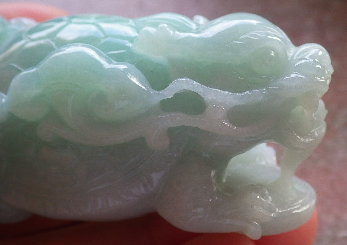 Certified Green Burma 100% Natural A Jade jadeite Display Dragon Turtle Coin Ruyi 龙龟 645424 TN