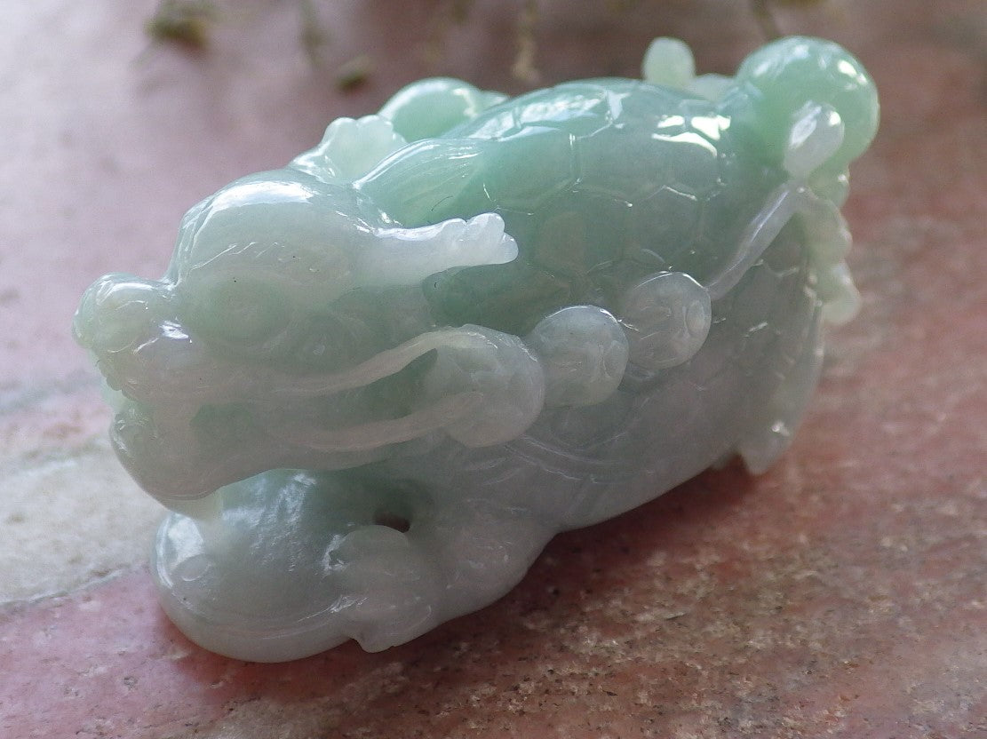 Certified Green Burma 100% Natural A Jade jadeite Display Dragon Turtle Coin Ruyi 龙龟 645424 TN