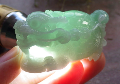Certified Green Burma 100% Natural A Jade jadeite Display Dragon Turtle Coin Ruyi 龙龟 645424 TN
