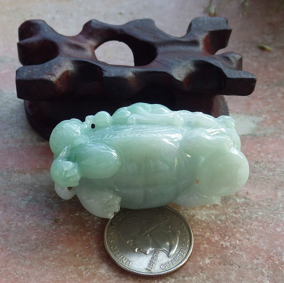 Certified Green Burma 100% Natural A Jade jadeite Display Dragon Turtle Coin Ruyi 龙龟 645424 TN