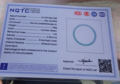 Certified Icy Green Burma 100% Natural A JADE Jadeite Circle RING USA. 7.75 戒指 645482 TN
