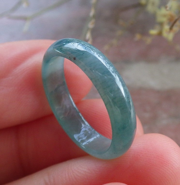 Certified Icy Green Burma 100% Natural A JADE Jadeite Circle RING USA. 6.5 戒指 645489 TN