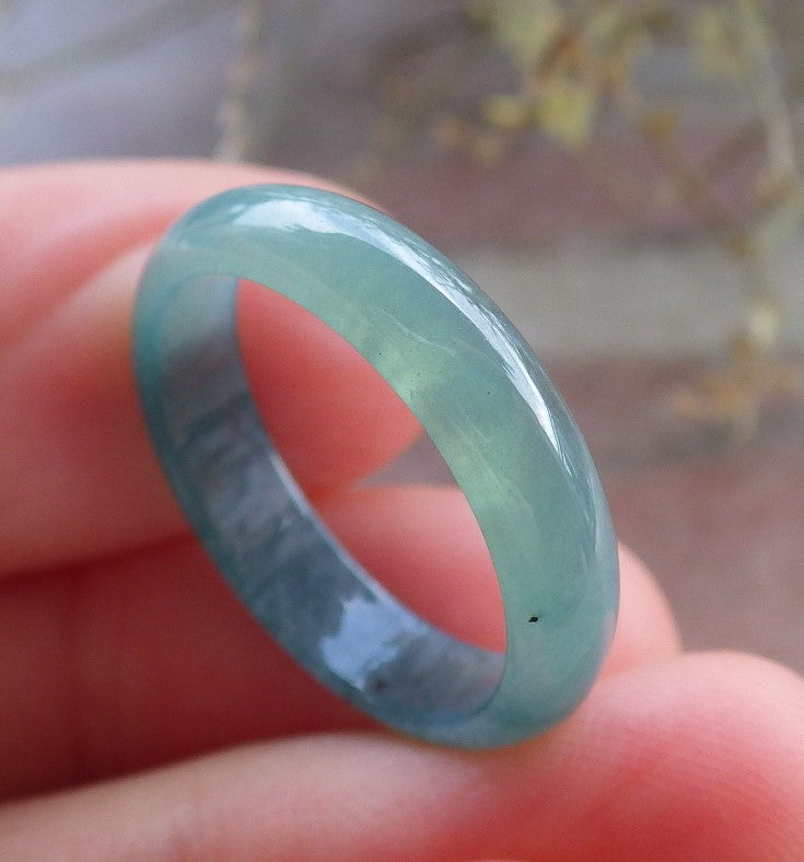 Certified Icy Green Burma 100% Natural A JADE Jadeite Circle RING USA. 6.5 戒指 645489 TN