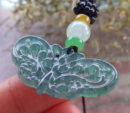Certified Icy Green Burma 100% Natural A Jade jadeite Pendant Butterfly Neckace 蝴蝶 645507 TN