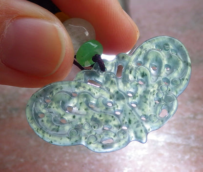 Certified Icy Green Burma 100% Natural A Jade jadeite Pendant Butterfly Neckace 蝴蝶 645507 TN