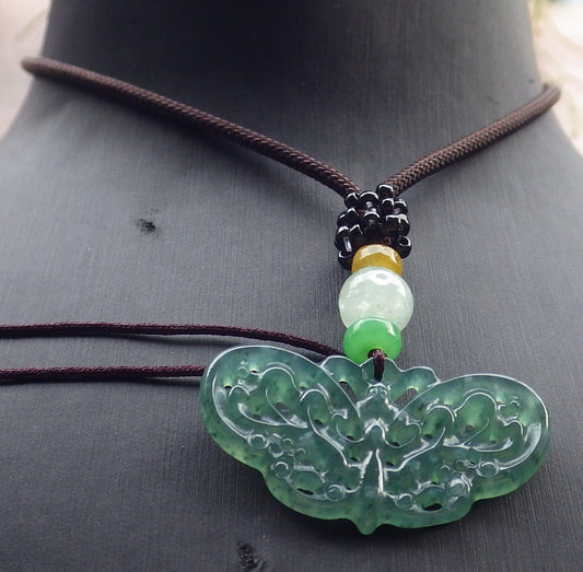 Certified Icy Green Burma 100% Natural A Jade jadeite Pendant Butterfly Neckace 蝴蝶 645507 TN