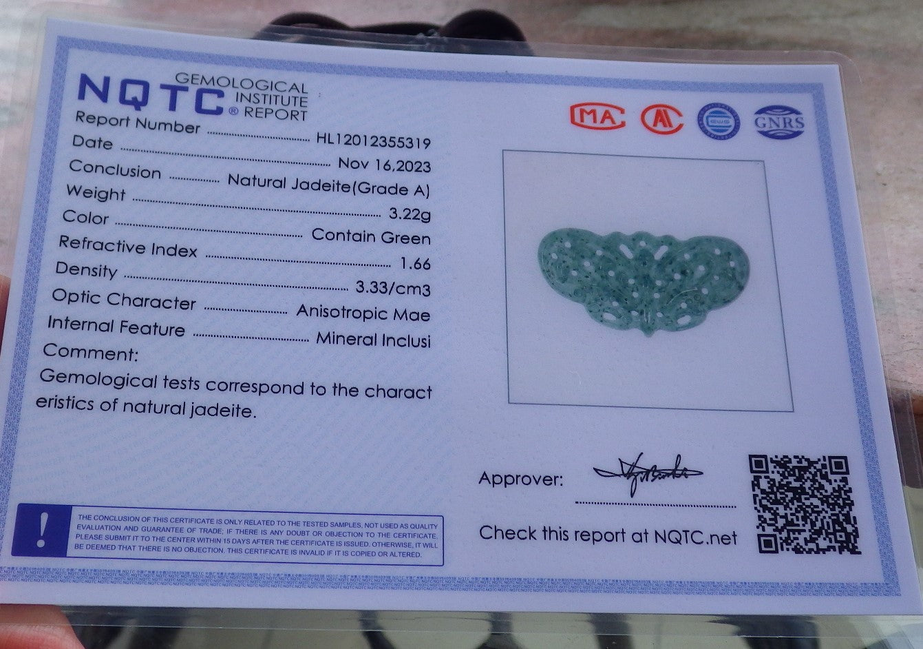Certified Icy Green Burma 100% Natural A Jade jadeite Pendant Butterfly Neckace 蝴蝶 645507 TN