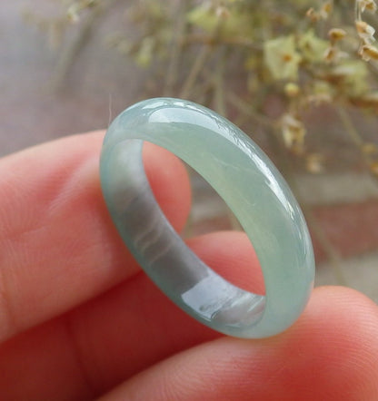 Certified Icy Green Burma 100% Natural A JADE Jadeite Circle RING USA. 7.75 戒指 645561 TN