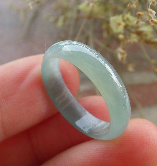 Certified Icy Green Burma 100% Natural A JADE Jadeite Circle RING USA. 7.75 戒指 645561 TN