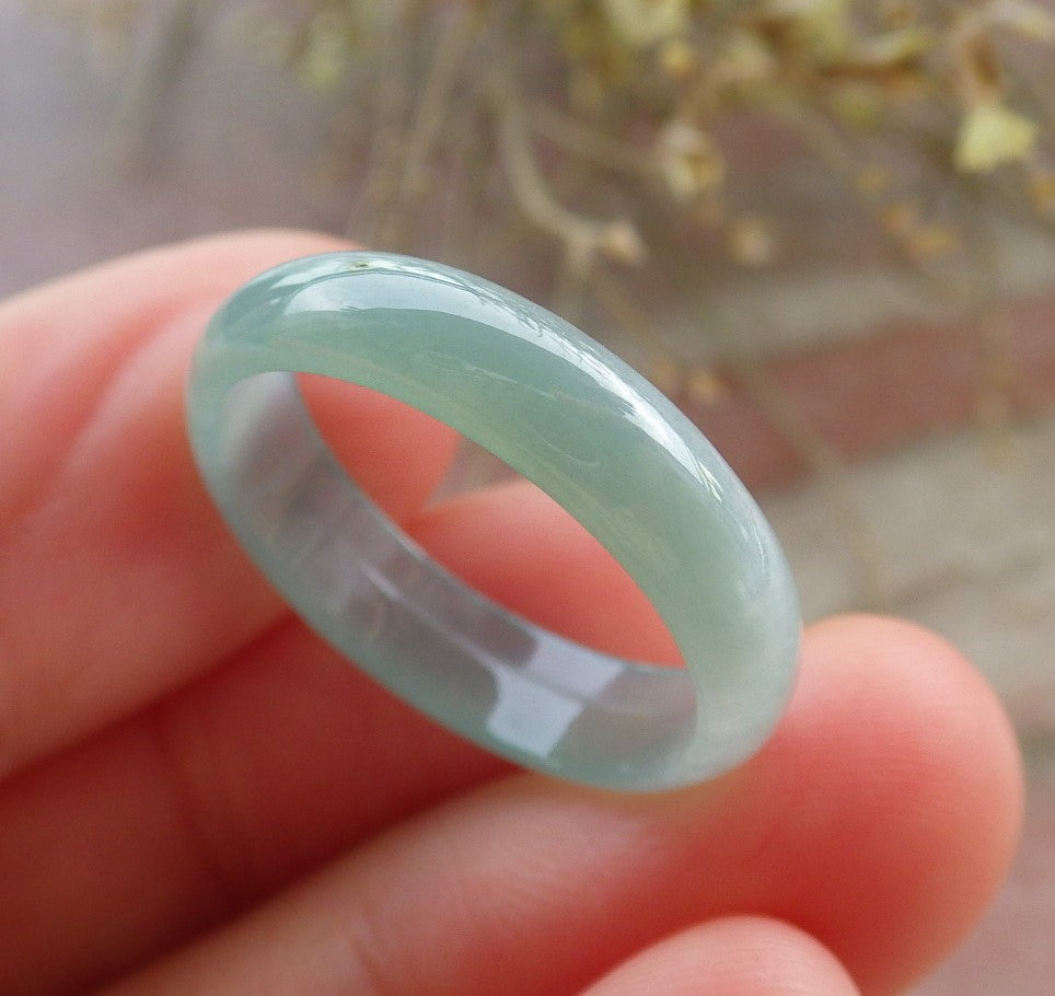Certified Icy Green Burma 100% Natural A JADE Jadeite Circle RING USA. 7.75 戒指 645561 TN