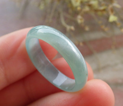 Certified Icy Green Burma 100% Natural A JADE Jadeite Circle RING USA. 7.75 戒指 645561 TN